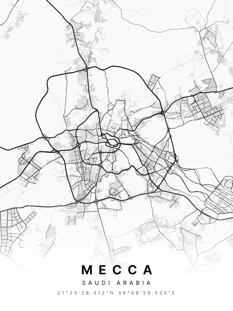 Mecca Saudi Arabia White Map