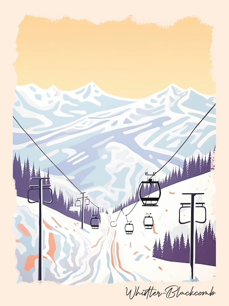 Poster Of Whistler Blackcomb   British Columbia, Canada, Ski Resort Pastel Colours Illustration 0