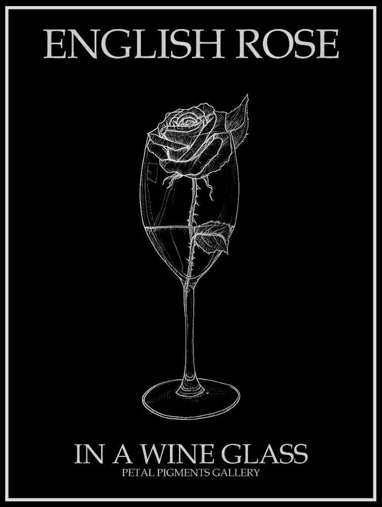 English Rose In A Wine Glass Line Drawing 4 Poster Inverted