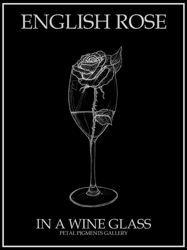English Rose In A Wine Glass Line Drawing 4 Poster Inverted