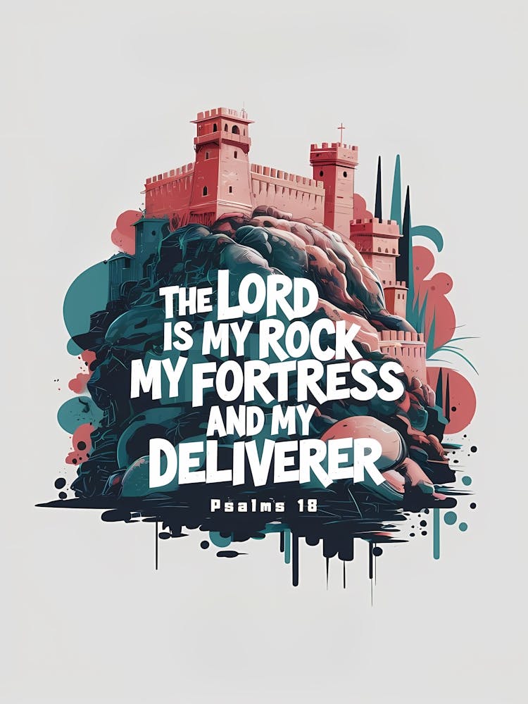 Bible Verse, Psalms 18, The Lord is my rock my fortress and my deliverer, Christian Art, Painting, Graffiti