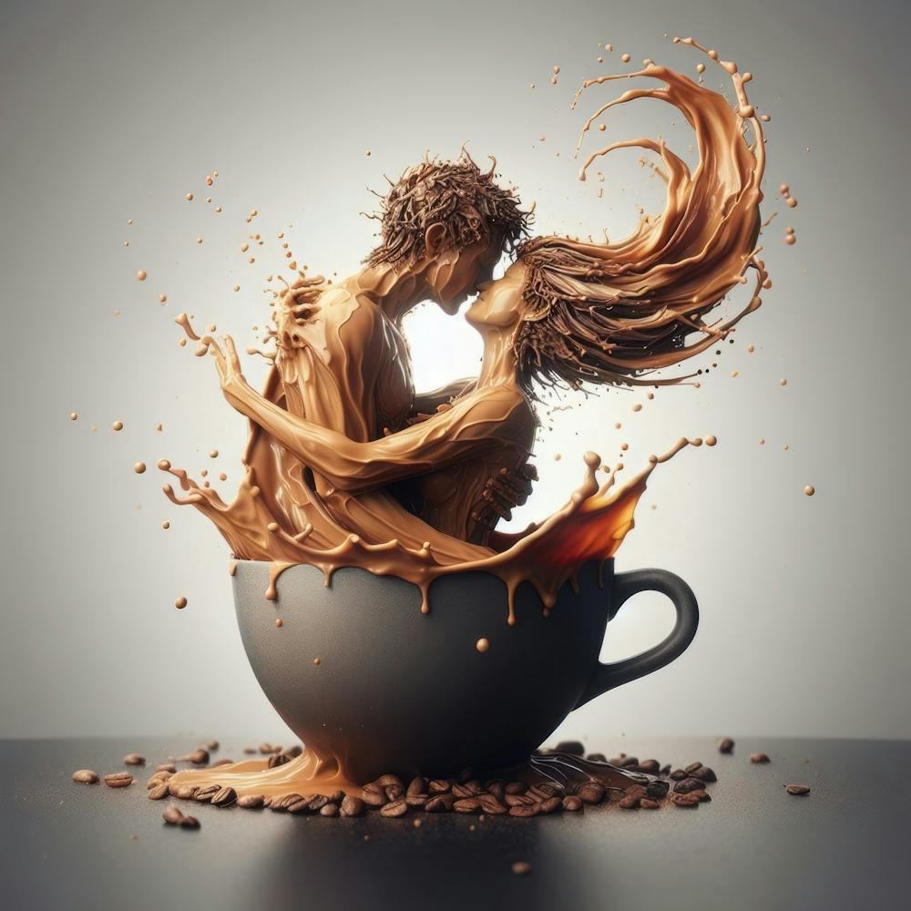 Kissing Couple In A Coffee Cup