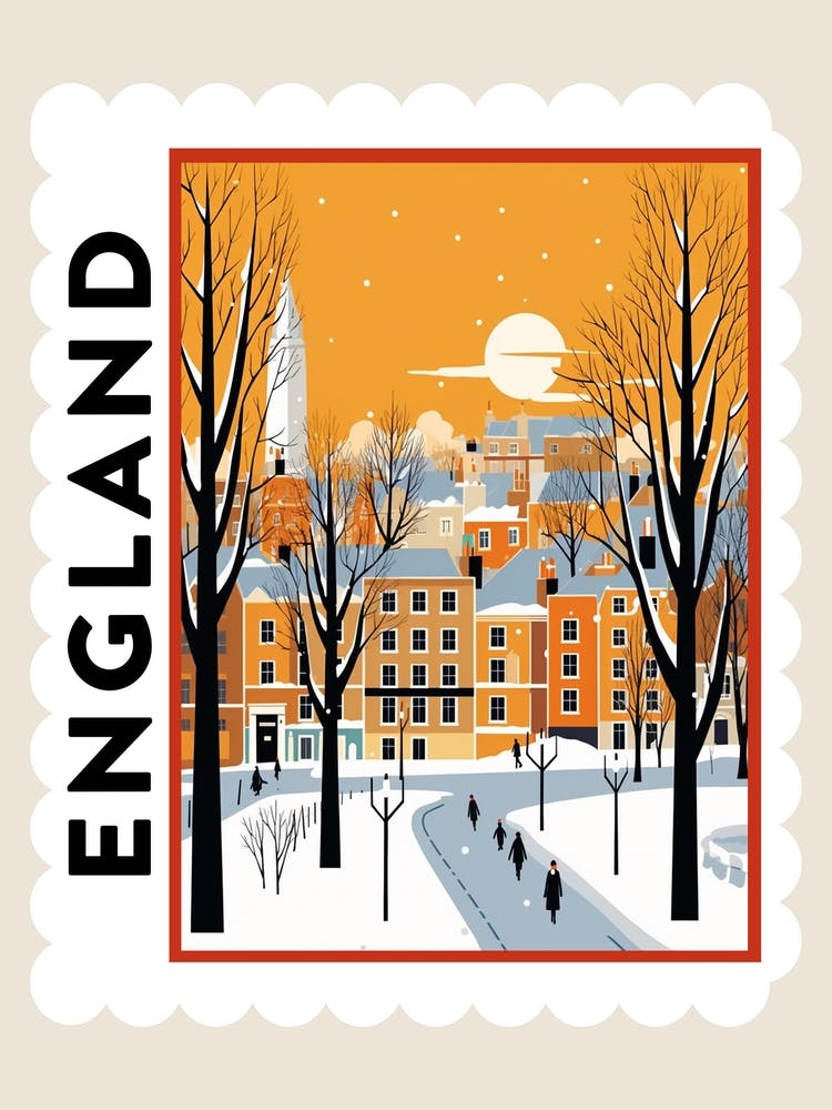 Retro Winter Stamp Poster Cambridge United Kingdom 1
