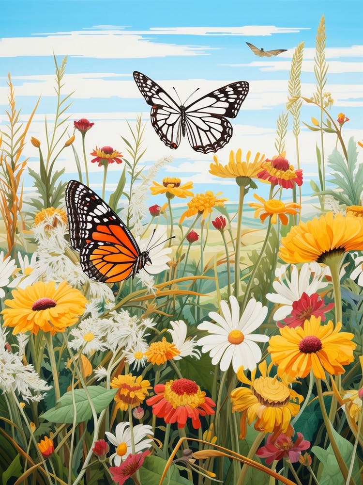 Butterflies With Wild Flower Japanese Style Painting 3