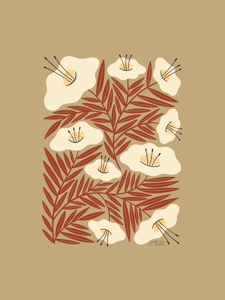 White, Red And Tan Floral