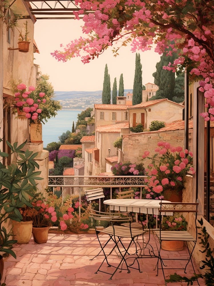 Cannes France 5 Vintage Pink Travel Illustration