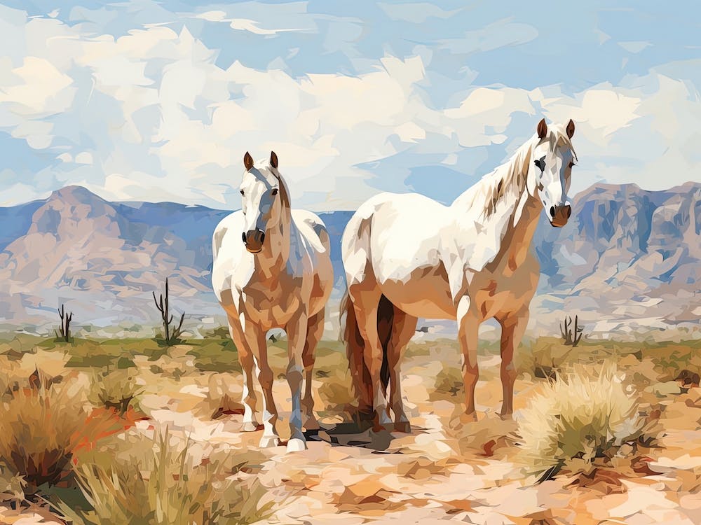 Horses Painting In Arizona Desert, Usa, Landscape 4