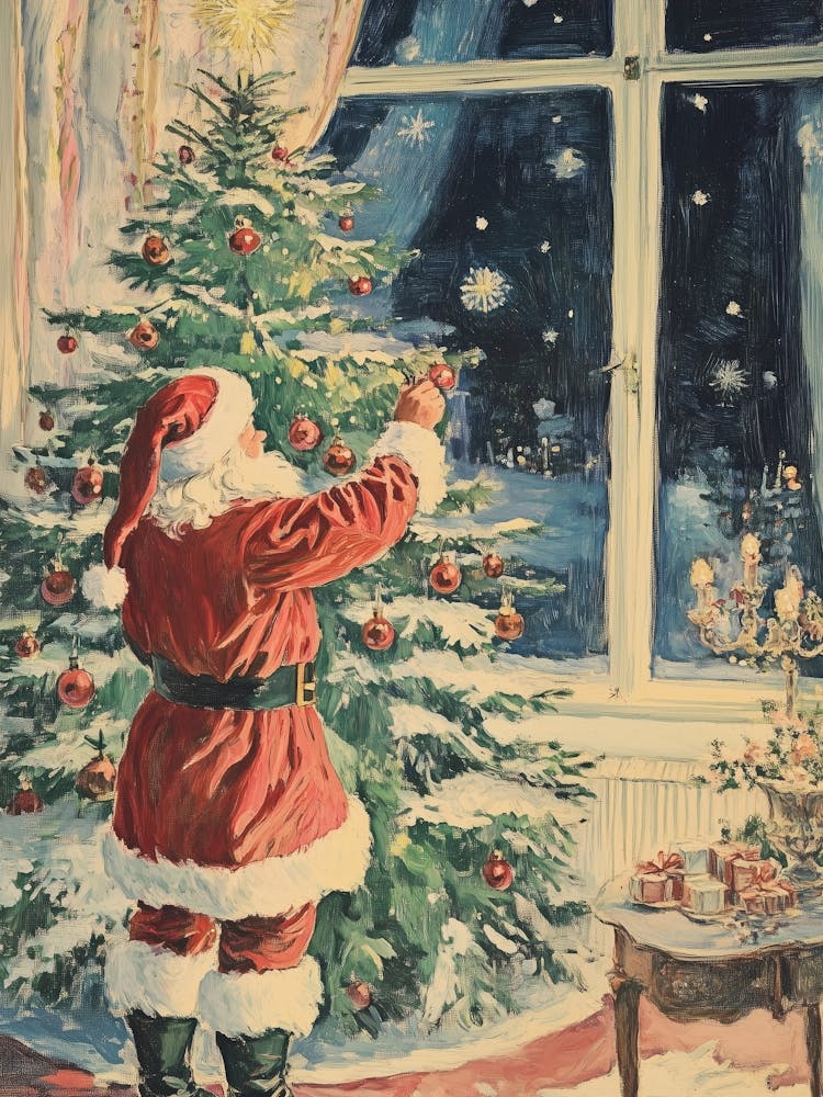 Santa Decorating Christmas Tree