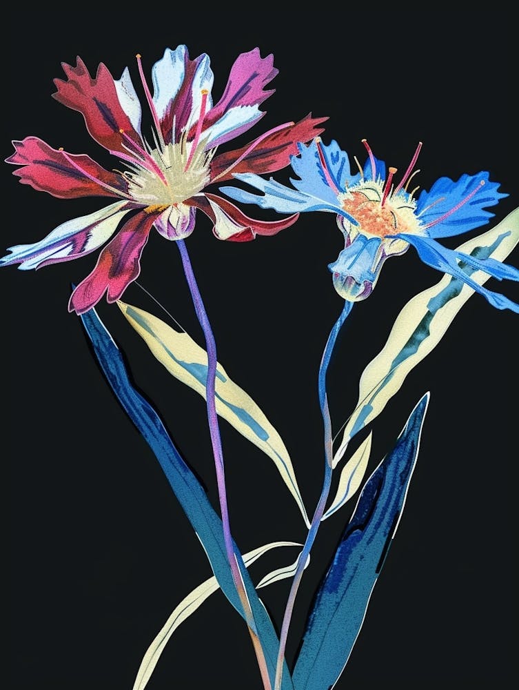 Neon Flowers On Black Cornflower 2