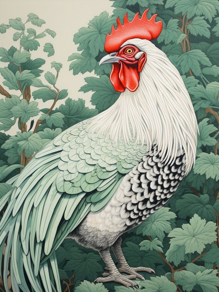 Ohara Koson Inspired Bird Painting Rooster 2