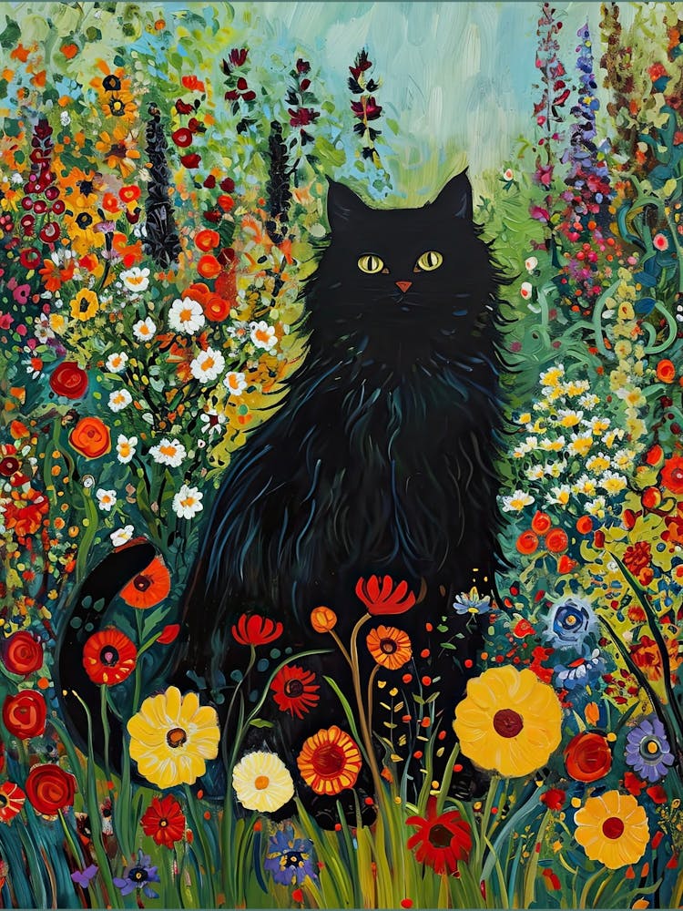 Fluffly Cat Klimt Garden Botanical Art