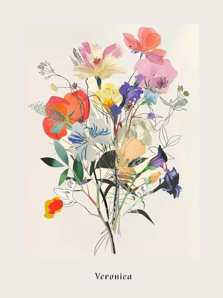 Veronica 1 Collage Flower Bouquet Poster