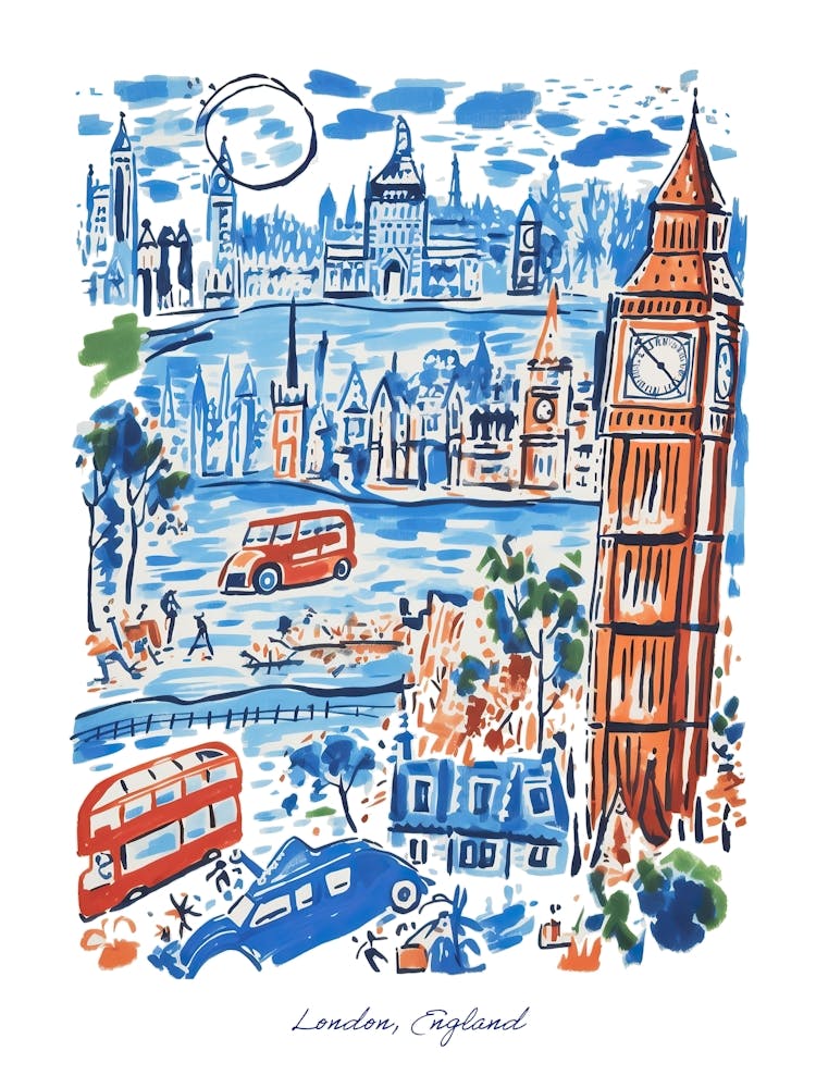 London City England Illustration Line Art Travel Blue