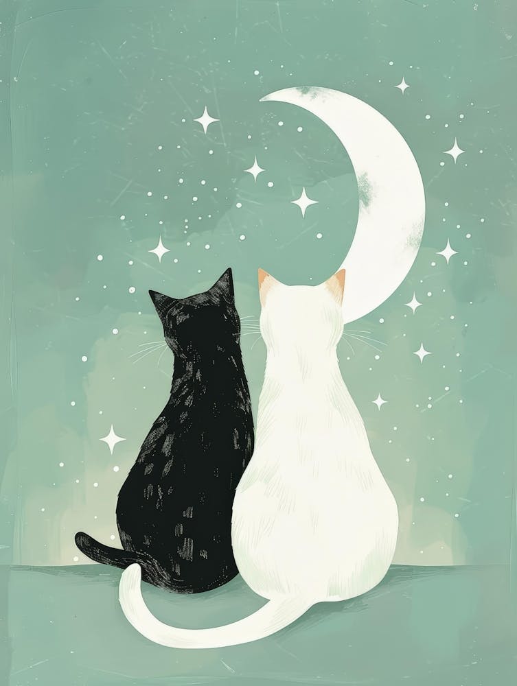 Two Cats Looking At The Moon 2