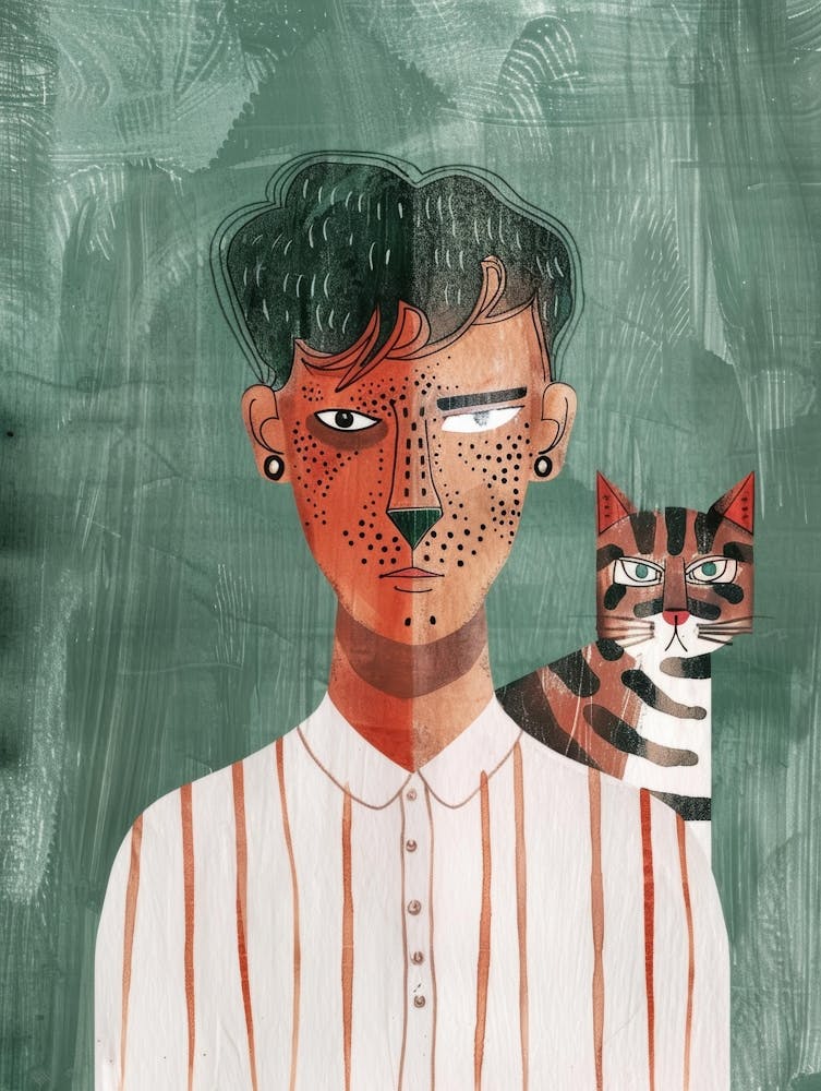 Portrait Of A Man With A Cat 3