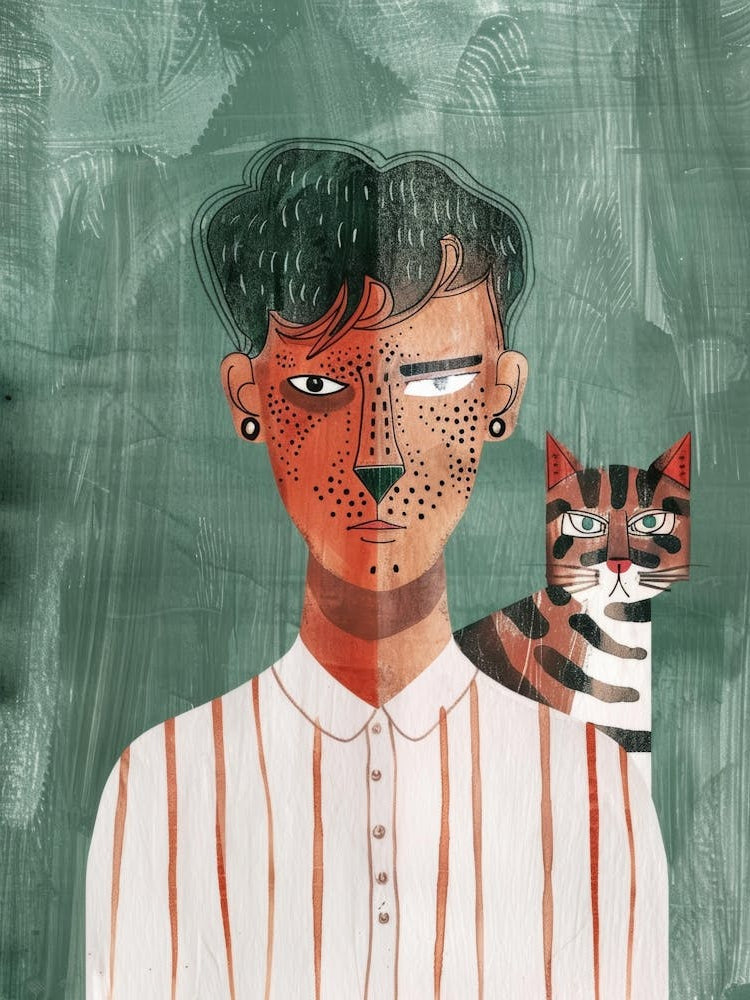 Portrait Of A Man With A Cat 3