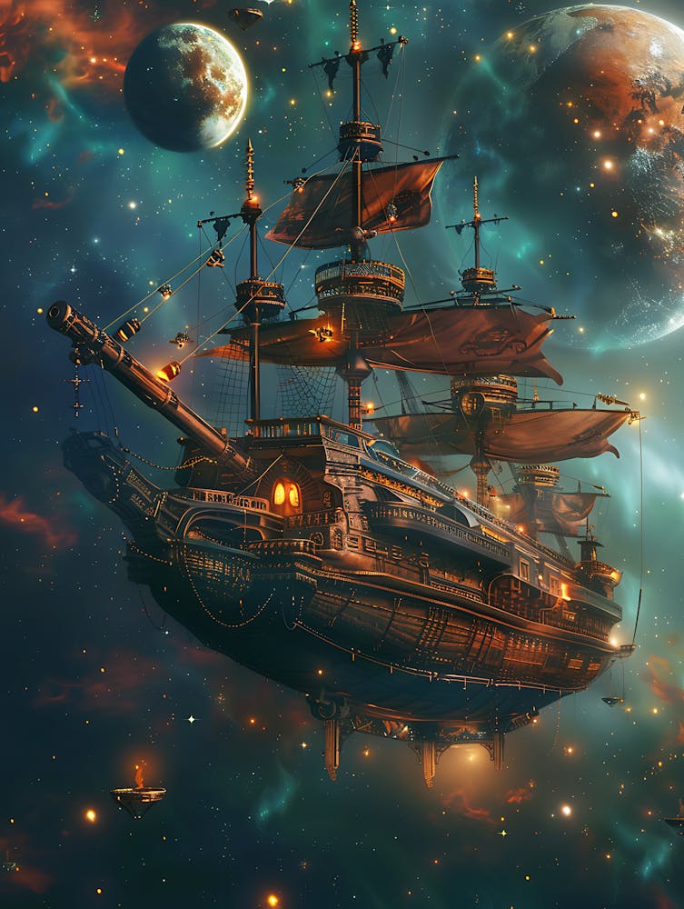 Fantasy Ship Floating in the Galaxy 2
