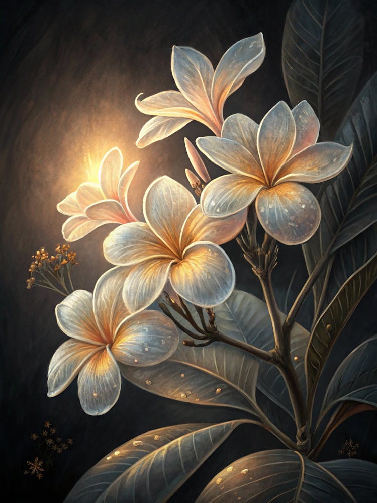 Oil Painting Style Pearlescent Flowers On Matte