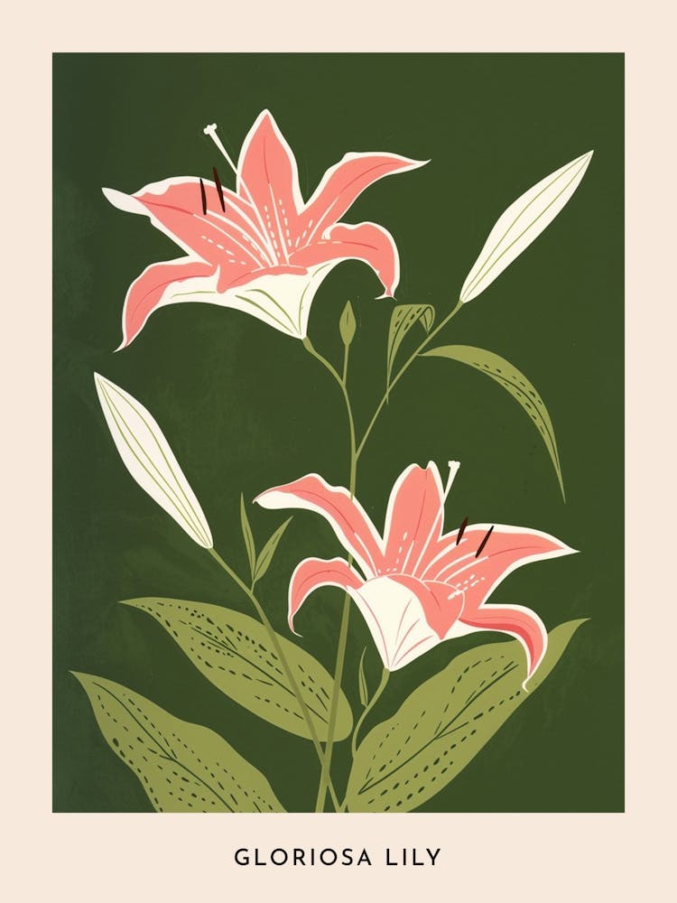 Pink & Green Gloriosa Lily 1 Flower Poster