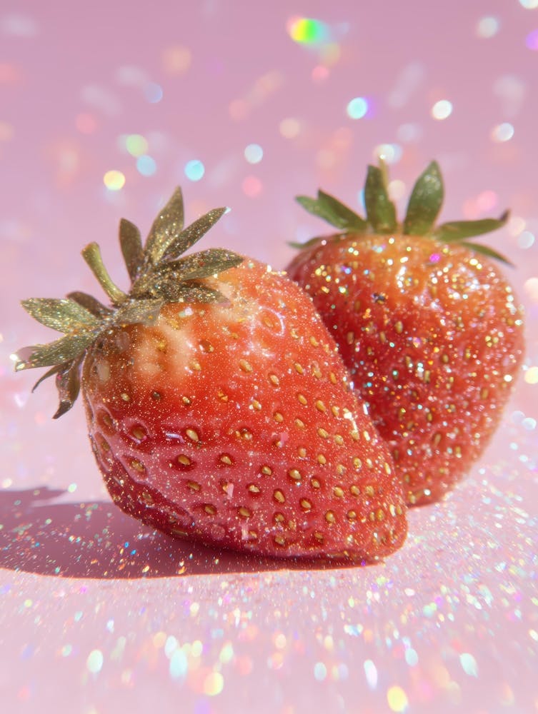 Two Strawberries On A Pink Background