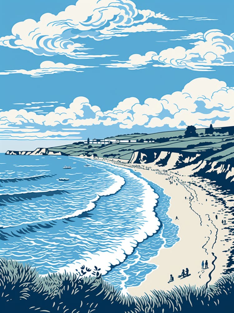 A Screen Print Of Lulworth Cove Beach Dorset 3