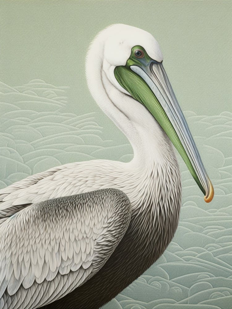 Ohara Koson Inspired Bird Painting Brown Pelican 6