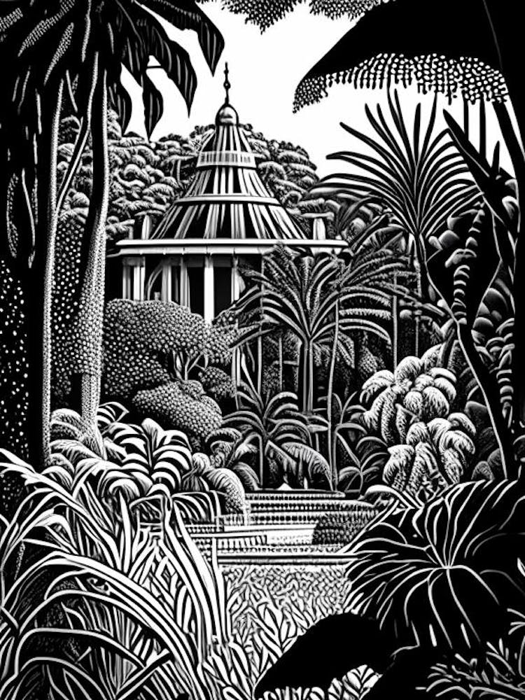 Jardim Botânico De Curitiba, 1, Brazil Linocut Black And White Vintage