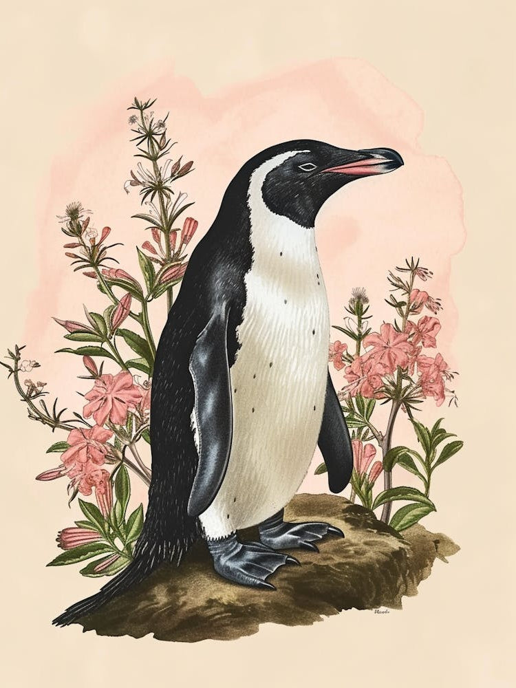 Adlie Penguin Sea Lion Island Vintage Botanical Painting 1