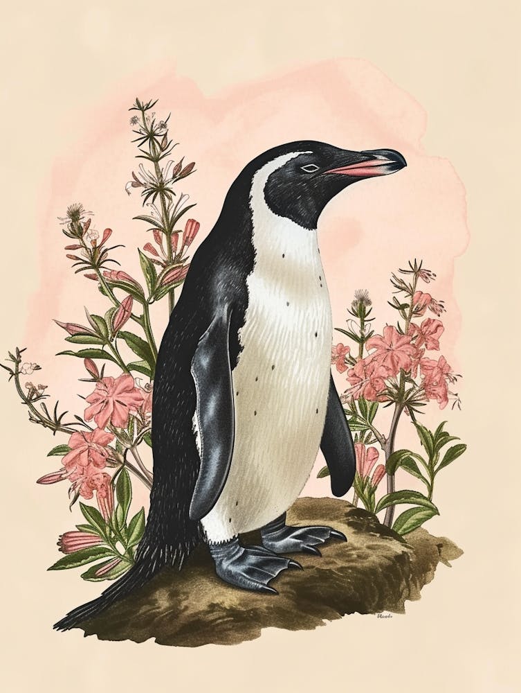 Adlie Penguin Sea Lion Island Vintage Botanical Painting 1