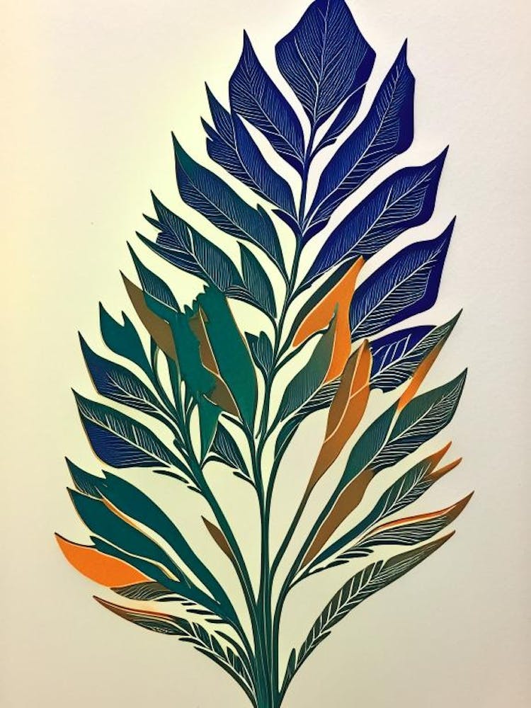 Cypress Leaf Colourful Abstract Linocut