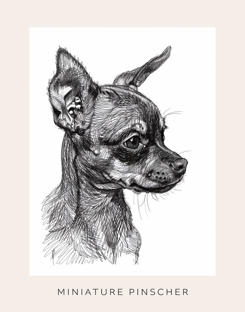 Miniature Pinscher Dog Line Sketch 4 Poster