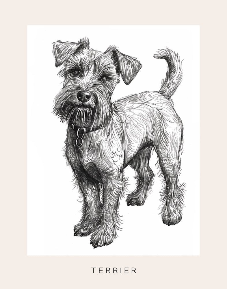 Niedlich Terrier Dog Strichzeichnung 3 Poster