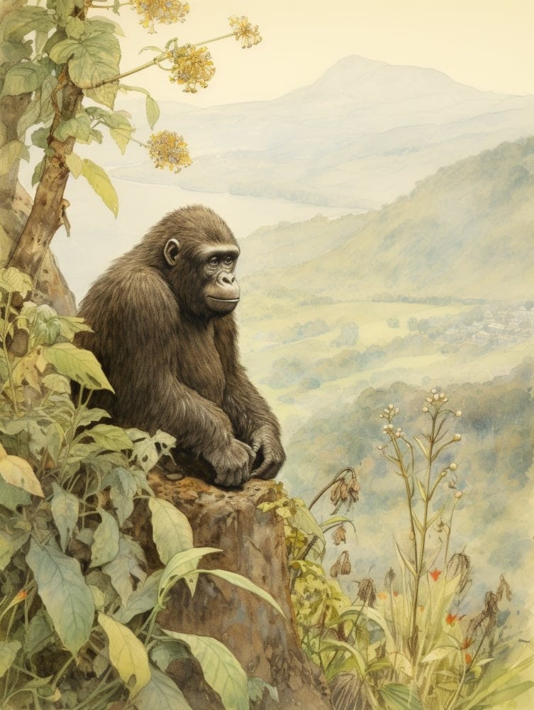 Storybook Animal Watercolour Mountain Gorilla 2