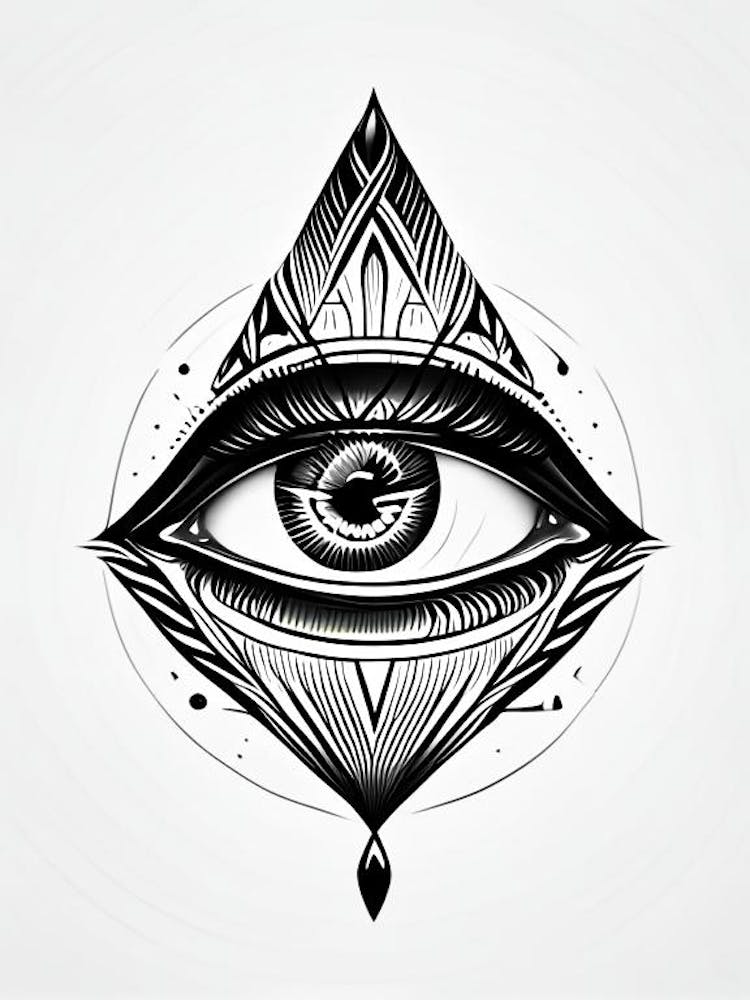 Conscience, Symbole, Troisième Œil Illustration Simple Noir & Blanc 4
