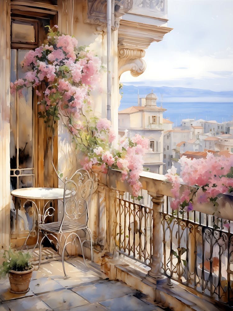 Flowers Pots Open Balcony Painti