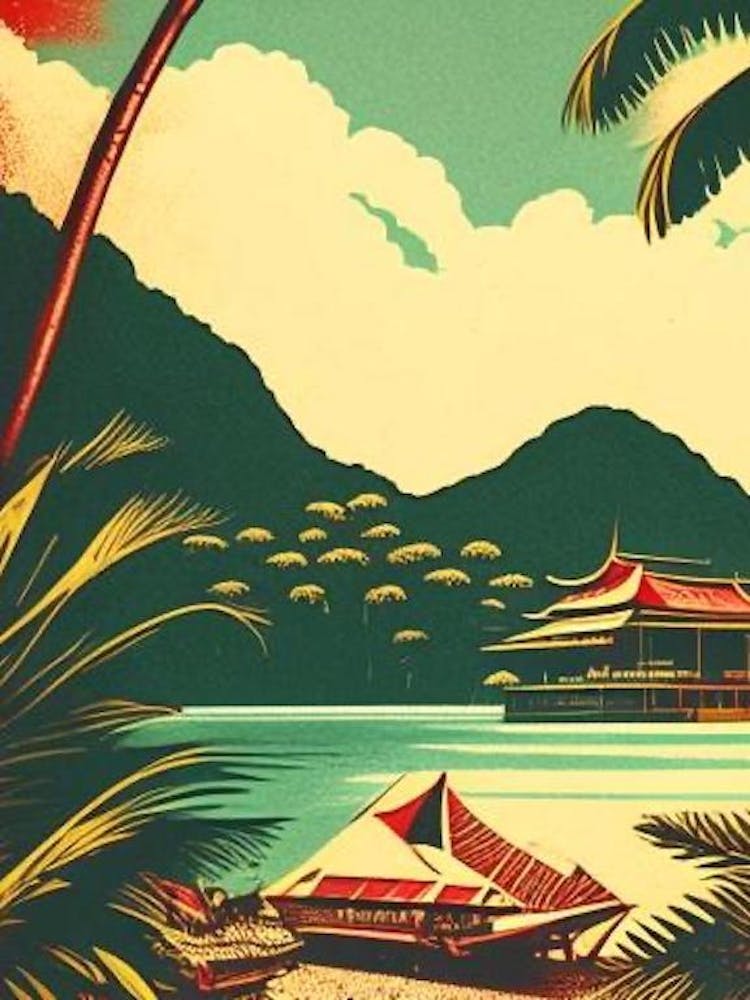 Koh Chang Thailand Vintage Sketch Tropical Destination