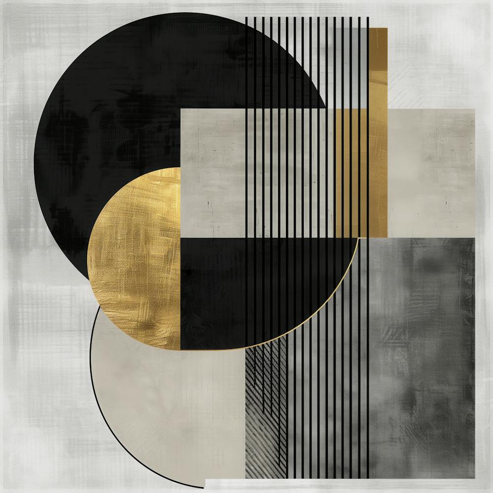 Abstract Geometry - Circles and squares in black, grey and gold