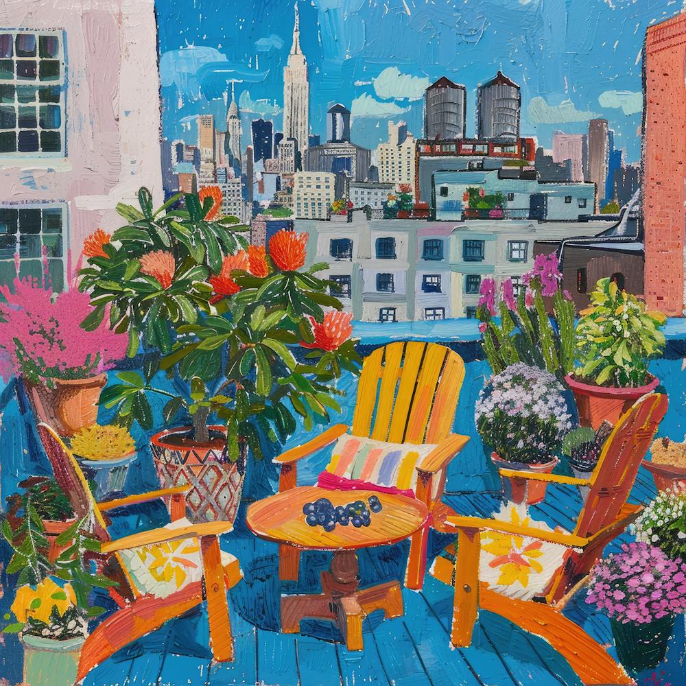 Rooftop Garden New York Series. Style of David Hockney 3