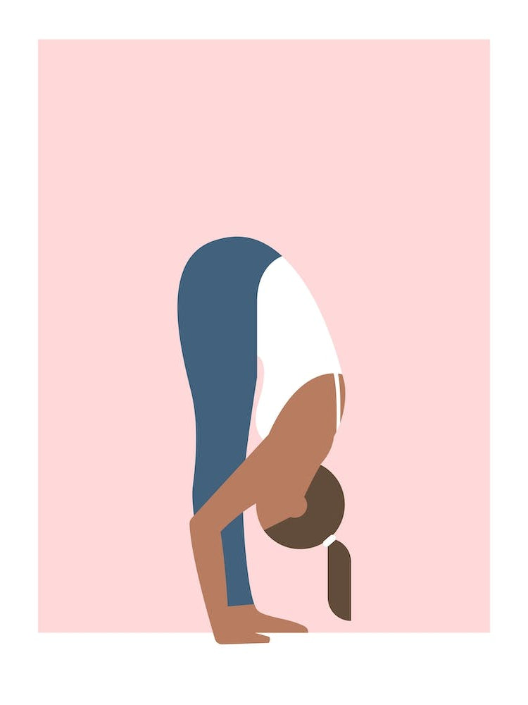 Forward fold yoga pose in pink