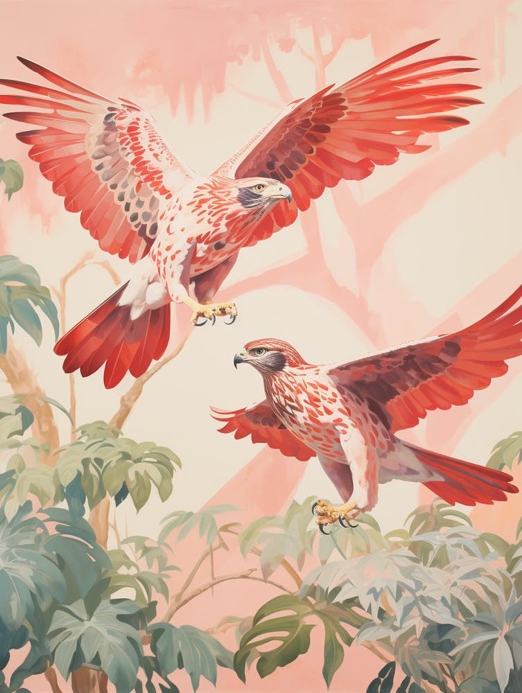 Vintage Japanese Inspired Bird Print Red Tailed Hawk 2