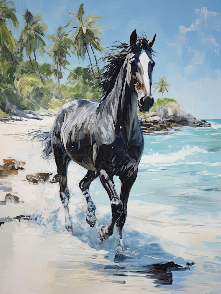 A Horse Oil Painting In Tulum Beach, Mexico, Portrait 1