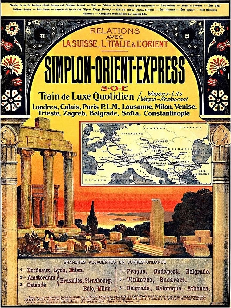 From Switzerland To Italy And To Orient Vintage Railway Poster