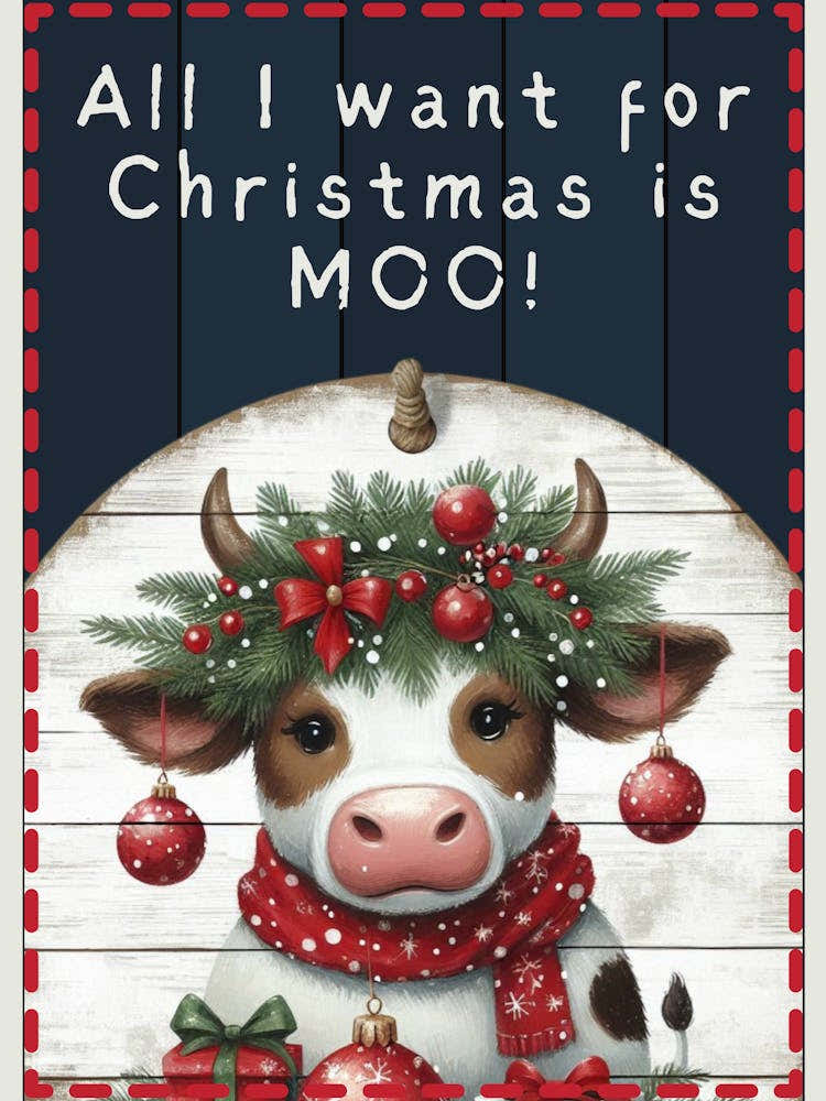 Cute Christmas Cow Blue Sign
