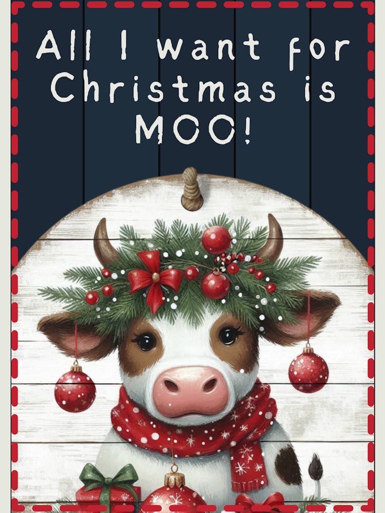 Cute Christmas Cow Blue Sign