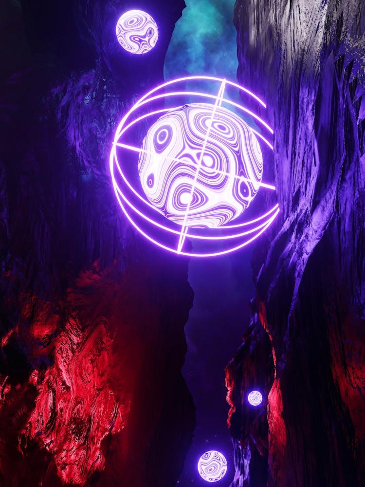 Neon landscape: Sphere [synthwave/vaporwave/cyberpunk] — aesthetic retrowave neon poster