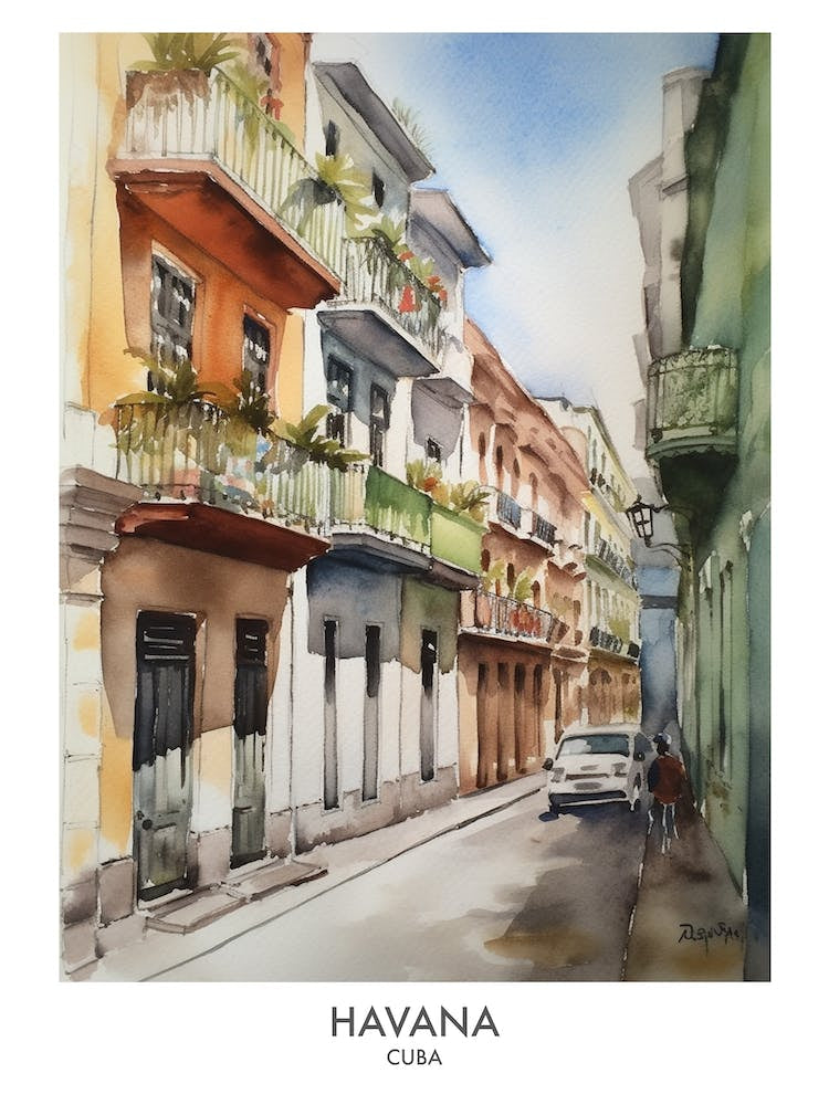 Havana 2 Watercolour Travel Poster