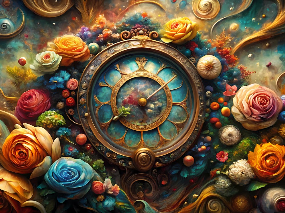 van gogh Clock With Roses