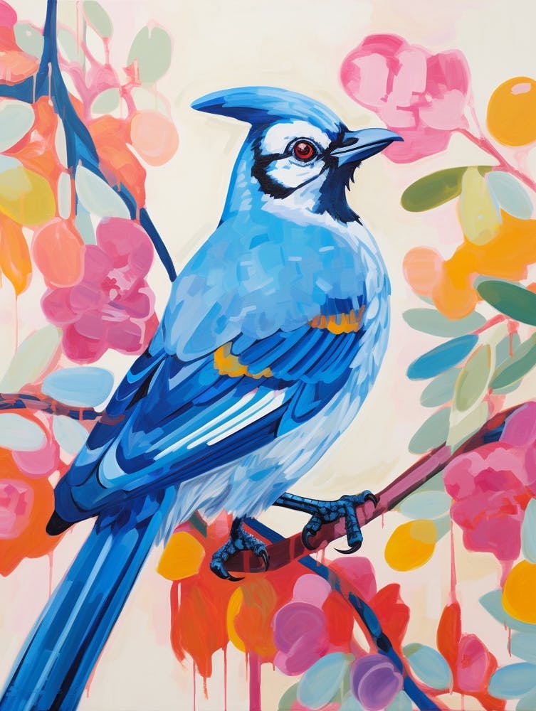 Peinture d'Oiseau Coloré Geai Bleu 3