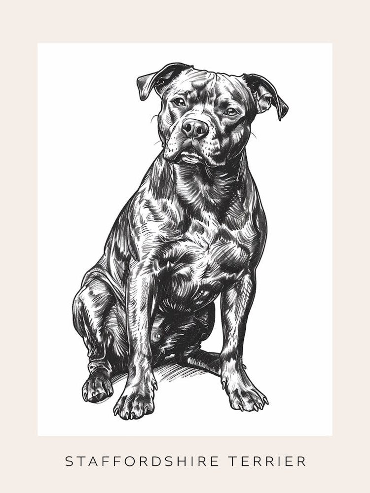 Staffordshire Terrier Line Sketch 2 Poster