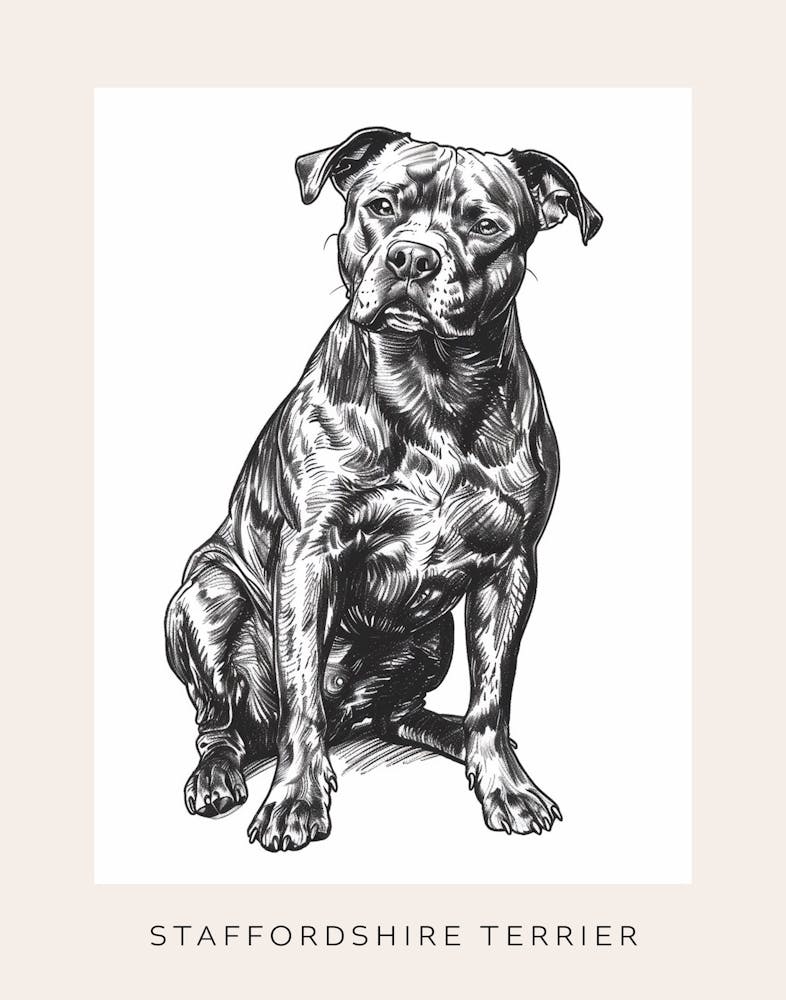 Staffordshire Terrier Line Sketch 2 Poster